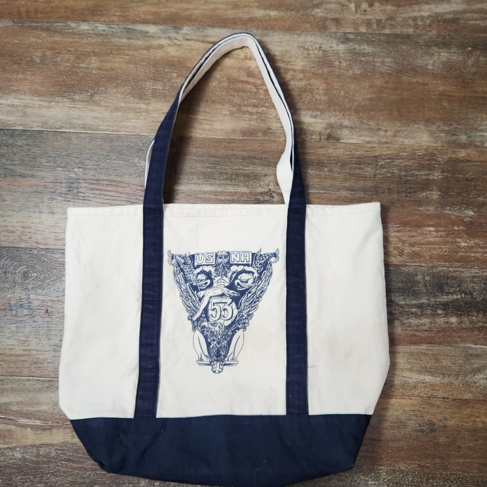 VINTAGE USNA 53 NAVY CANVAS POSEIDON TOTE BAG